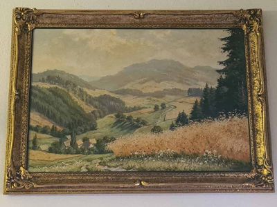 Landschaftsbild mit Stuckrahmen